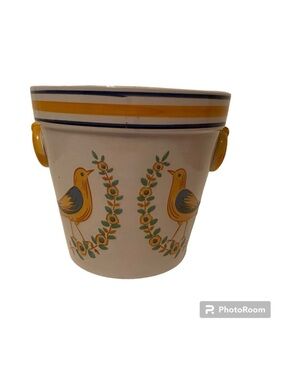 PORTO COLLECTION BY SHAFFORD PORTUGAL HAND PAINTED WHITE POTTERY PLANTER BIRDS